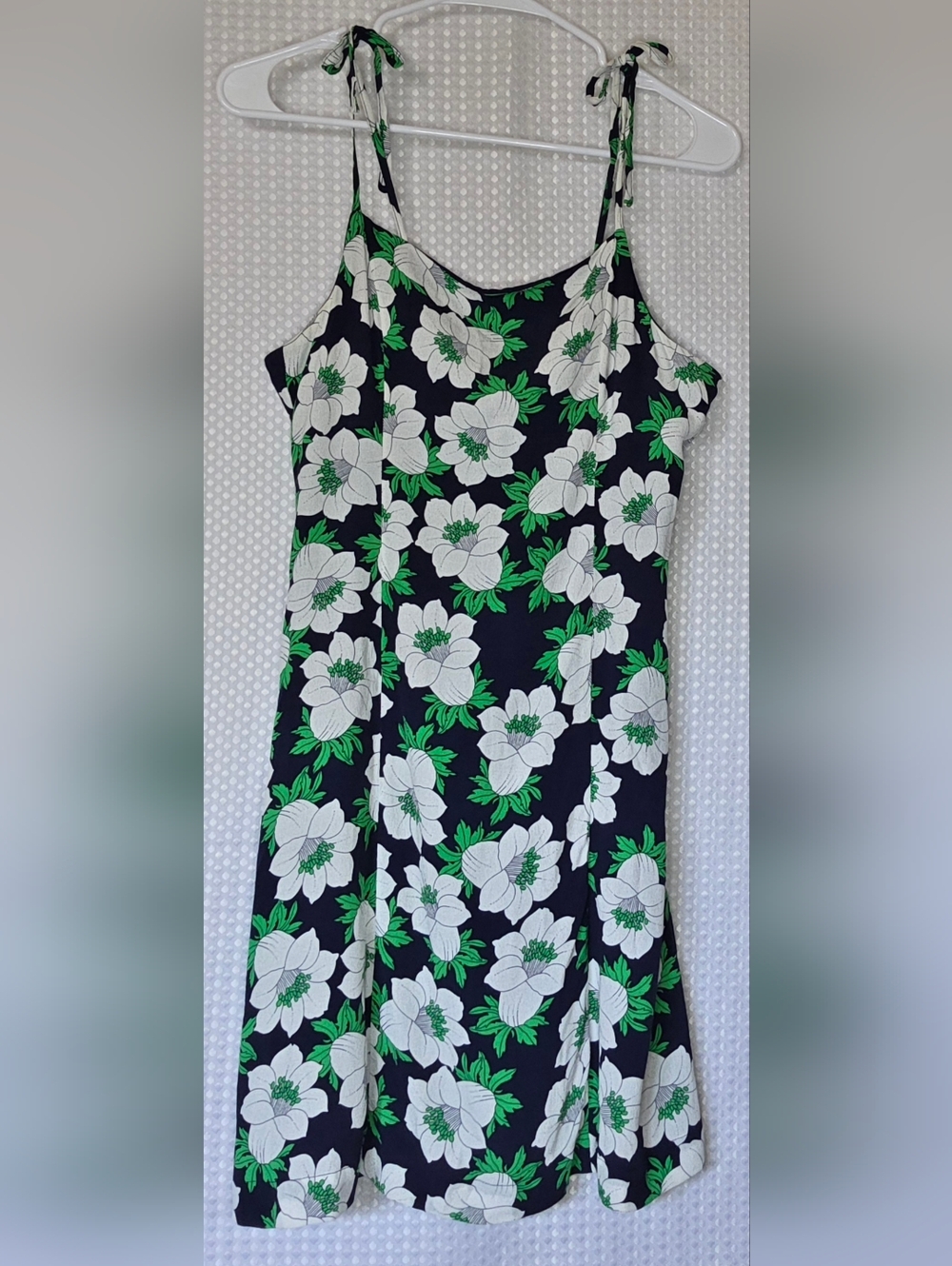 Navy Floral Tie Strap Mini Dress Small 90s Aesthetic - Picture 8 of 11